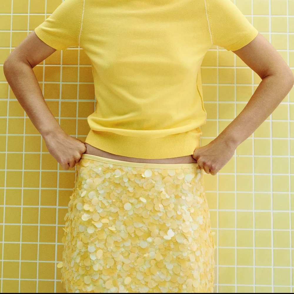 Zara Fitted Yellow Sequins Mini Skirt 
3920 221 30